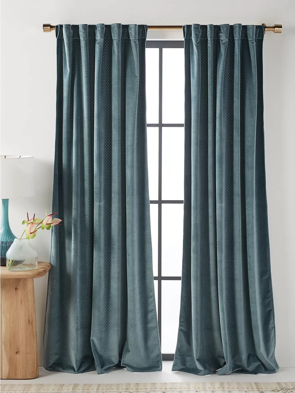 Anthropologie Teal Velvet Drapes